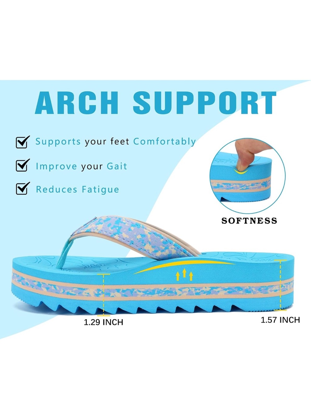 Blue Patterned Platform Flip Flops - Picture 3 of 4